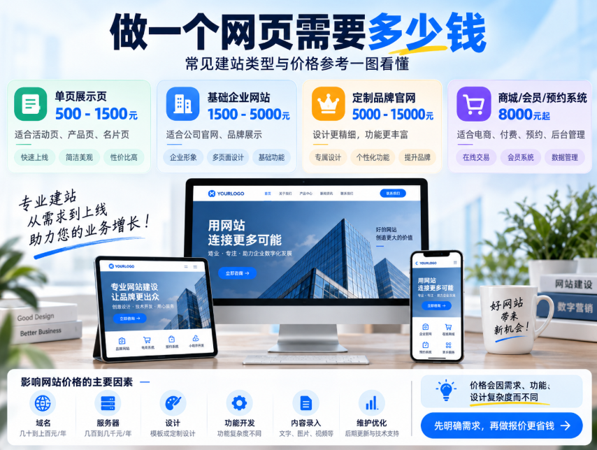 不同制作方式的价格对比，费用随功能范围提升。