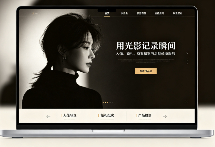 摄影师放大电脑屏幕上的精品照片,呈现作品筛选价值。