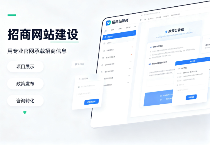 电脑屏幕呈现招商合作条件与咨询入口